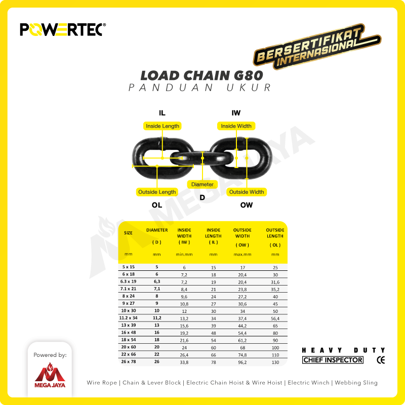 Load Chain / Rantai Baja G80 - 9mm POWERTEC