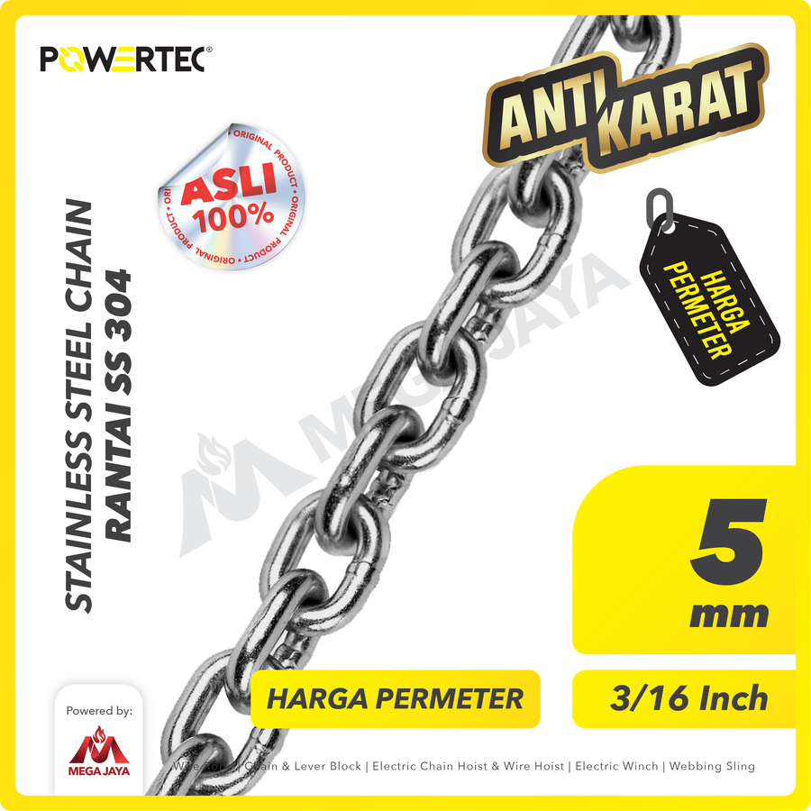 Rantai SS 304 5mm Stainless Steel Chain POWERTEC - Meteran