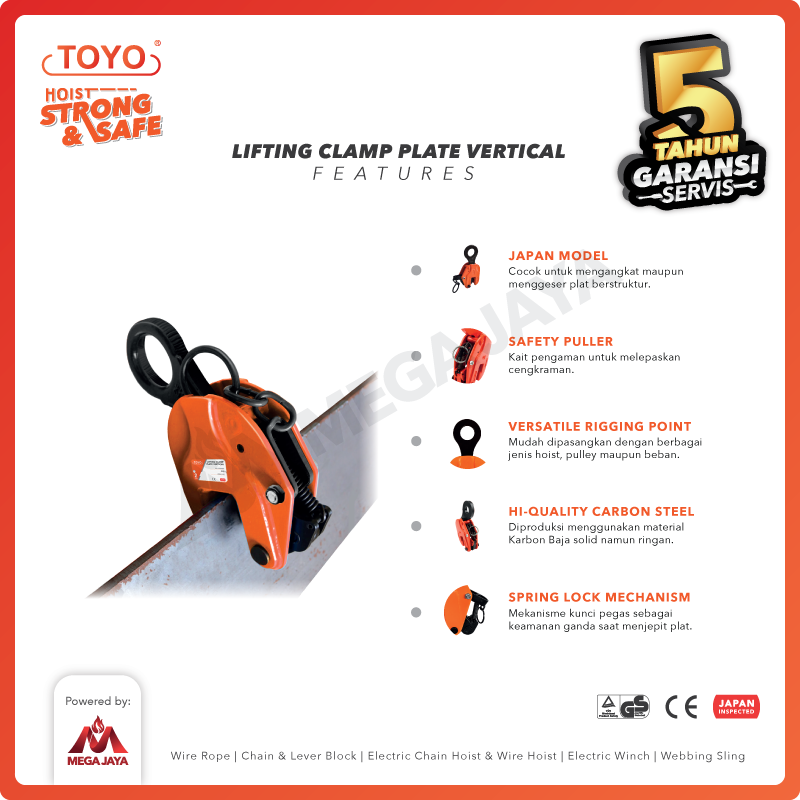 Vertical Lifting Clamp 2 Ton TOYO
