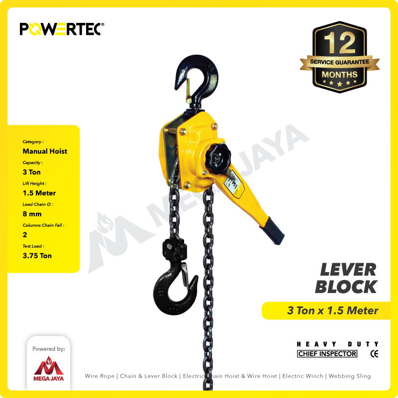 Lever Block / Lever Hoist 3 Ton x 1.5 Meter POWERTEC