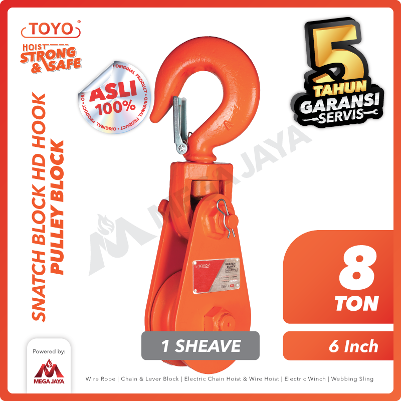 Snatch Block / Pulley Block Hook 8 Ton - 6" HD 1 Sheave TOYO