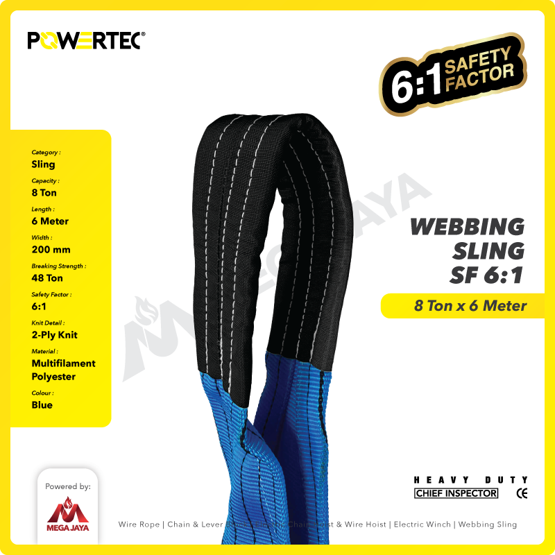 Webbing Sling Belt / Tali Angkat 8 Ton x 6 Meter POWERTEC Double Ply