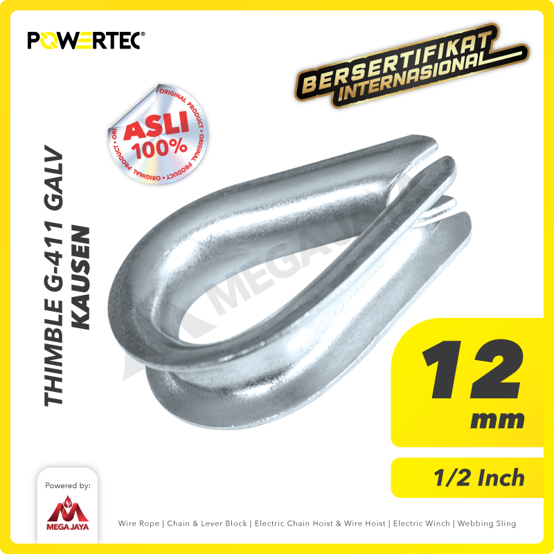 Thimble Wire Rope Kausen Sling G-411 12mm - 1/2" Galvanized POWERTEC