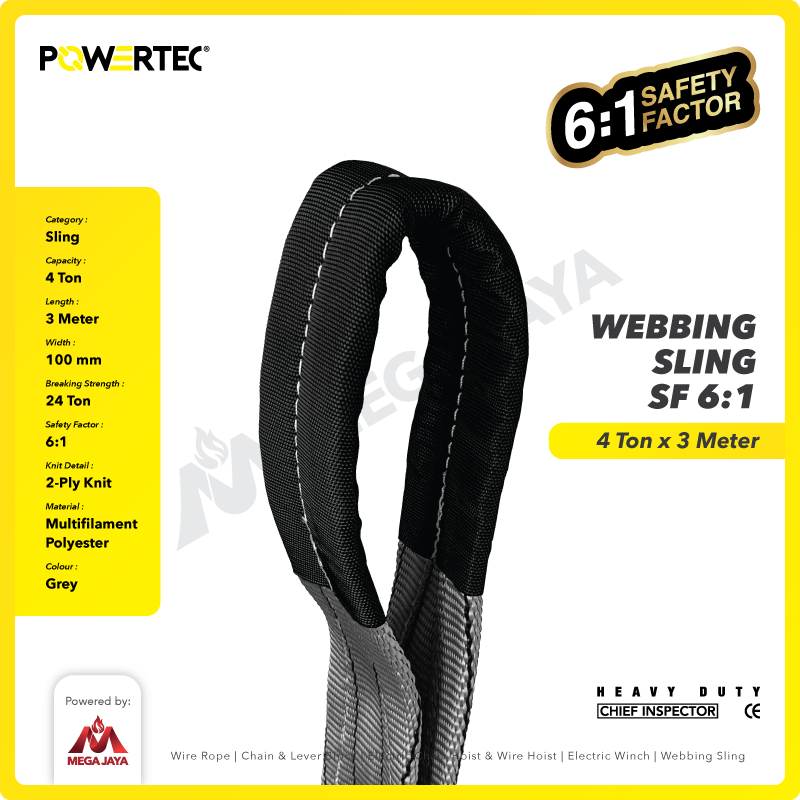 Webbing Sling Belt / Tali Angkat 4 Ton x 3 Meter POWERTEC Double Ply