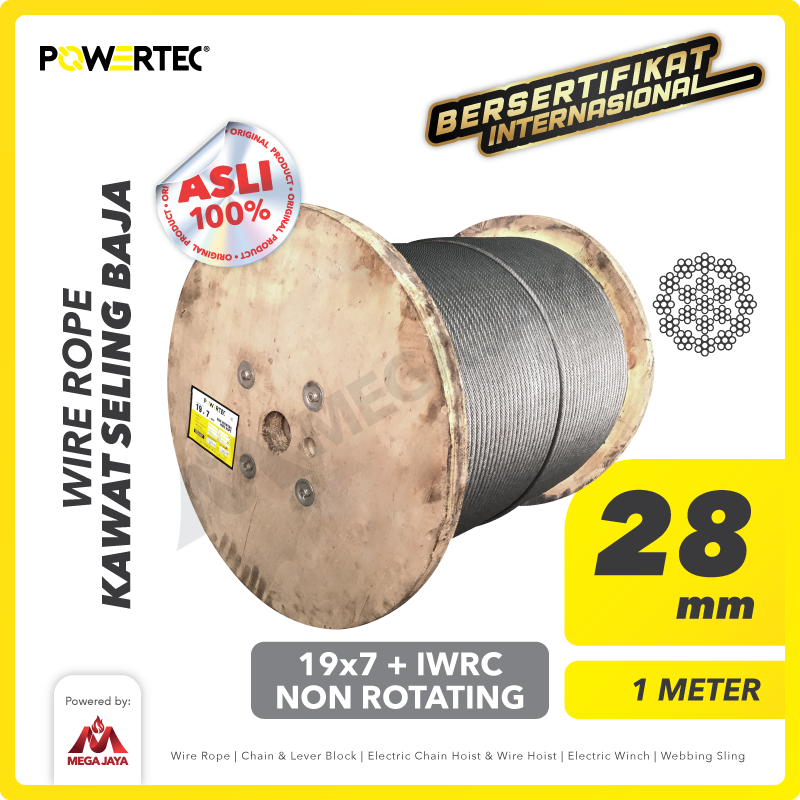 Wire Rope / Kawat Seling Baja 19x7 IWRC 28mm NR POWERTEC - 1 Meter