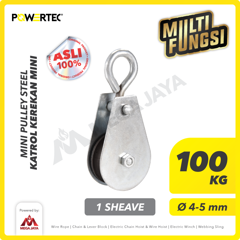 Mini Pulley Katrol Kerekan 100kg 12mm - 1 Sheave POWERTEC