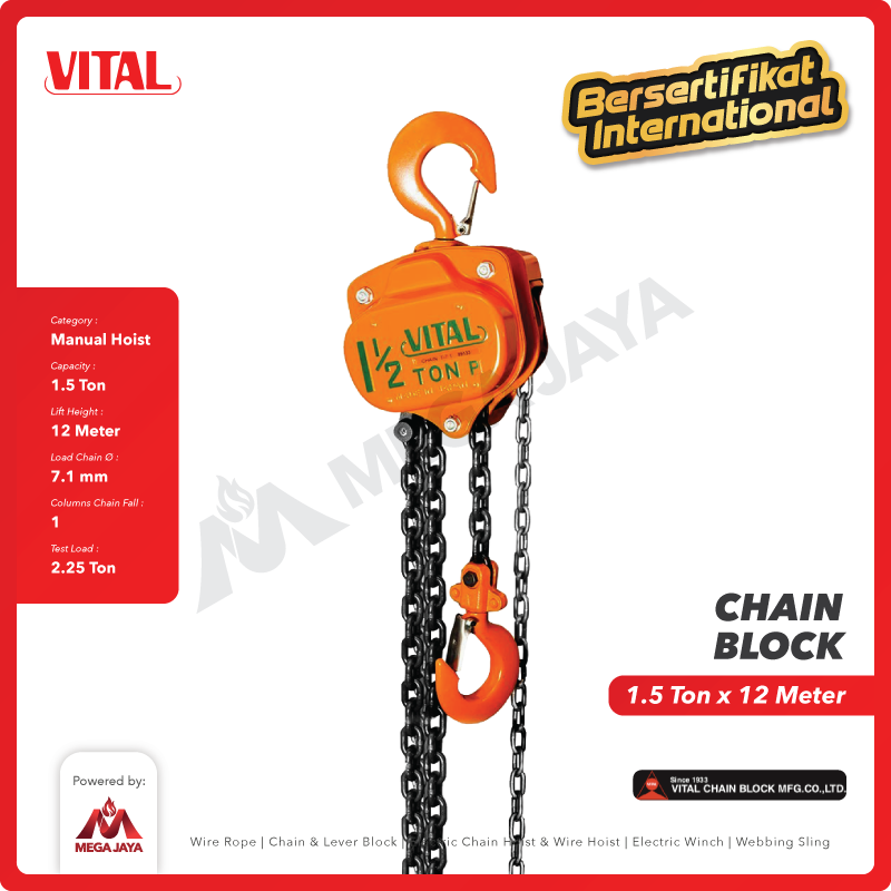 Chain Block / Takel 1.5 Ton x 12 Meter VITAL