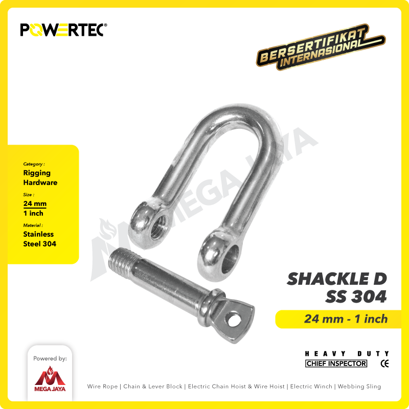 Shackle D Stainless Steel 304 24mm - 1" POWERTEC Segel Dee SS
