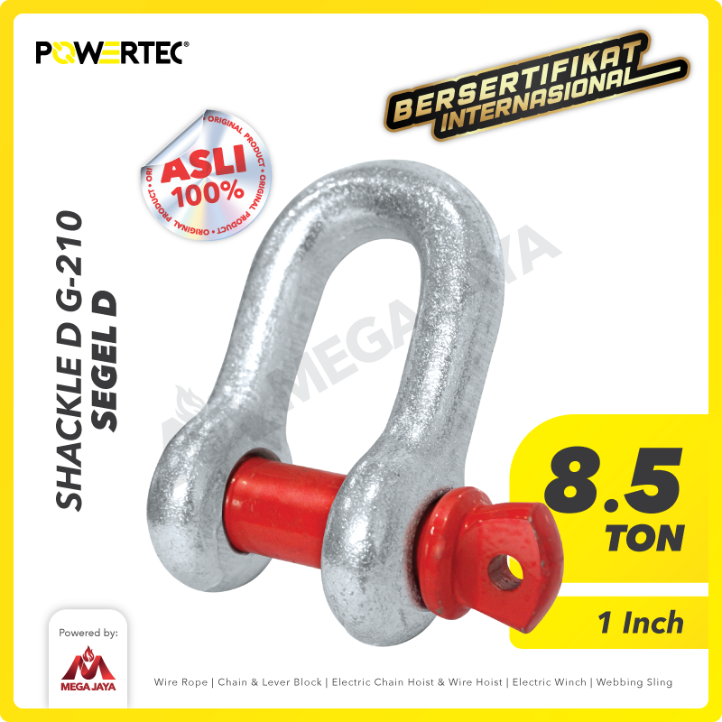 Shackle D G210 8.5 Ton - 1" POWERTEC Segel Dee Screw Pin