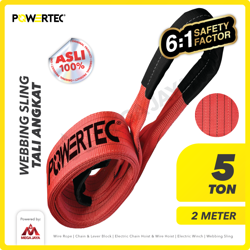 Webbing Sling Belt / Tali Angkat 5 Ton x 2 Meter POWERTEC Double Ply
