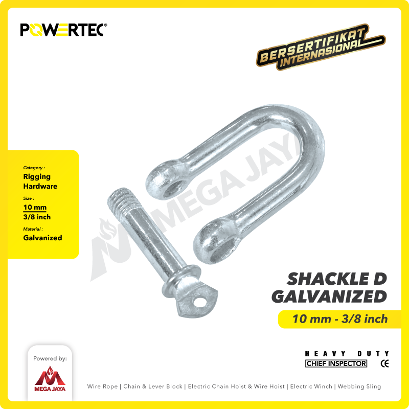 Shackle D Galvanized 10mm - 3/8" POWERTEC Segel Dee Galvanis