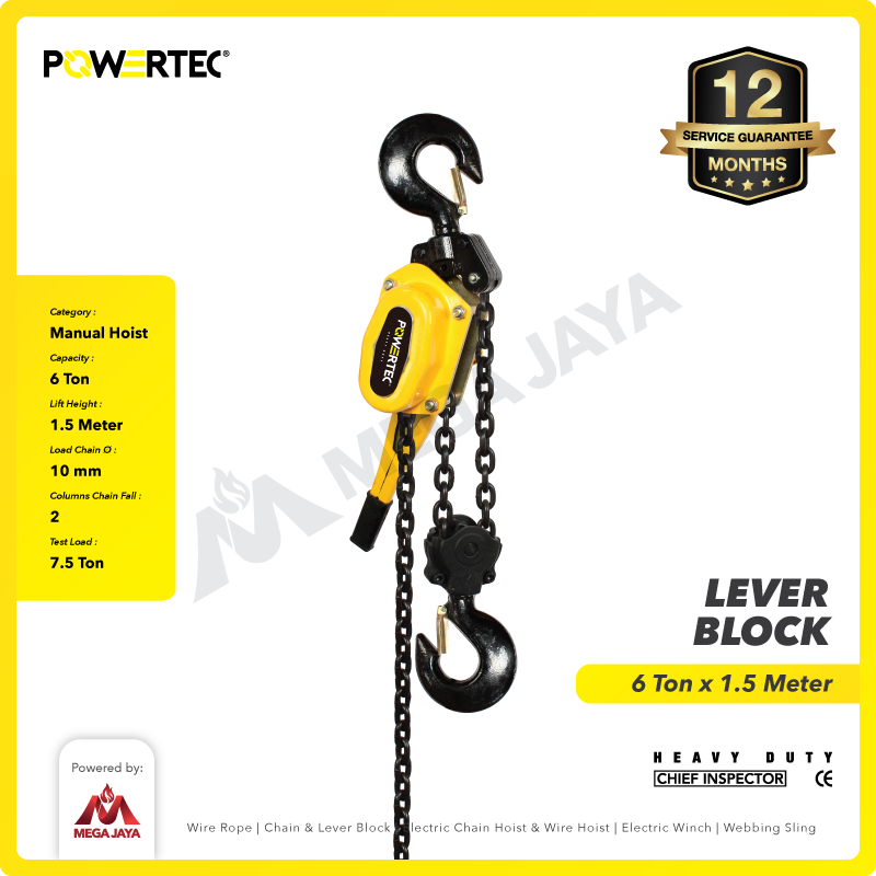 Lever Block / Lever Hoist 6 Ton x 1.5 Meter POWERTEC