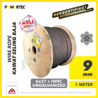 Wire Rope / Kawat Seling Baja 6x37 IWRC 9mm Ungalv POWERTEC - 1 Meter
