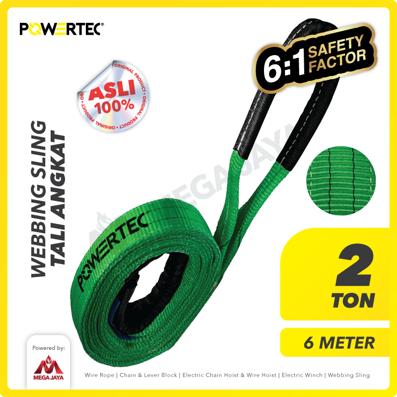 Webbing Sling Belt / Tali Angkat 2 Ton x 6 Meter POWERTEC Double Ply