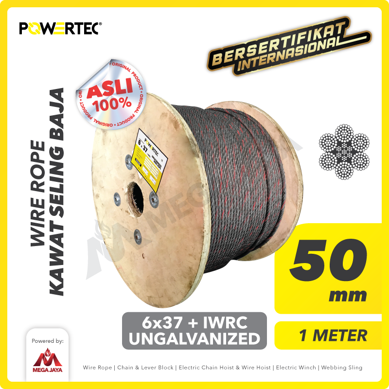 Wire Rope / Kawat Seling Baja 6x37 IWRC 50mm Ungalv POWERTEC - 1 Meter
