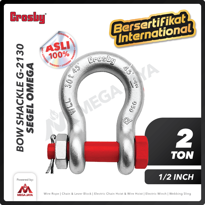 Bow Shackle Omega G2130 2 Ton - 1/2" CROSBY Segel Bolt Type