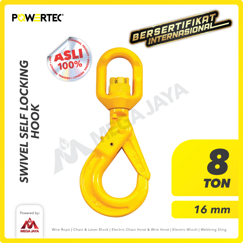 Swivel Self-Locking Hook 16mm - 8 Ton POWERTEC