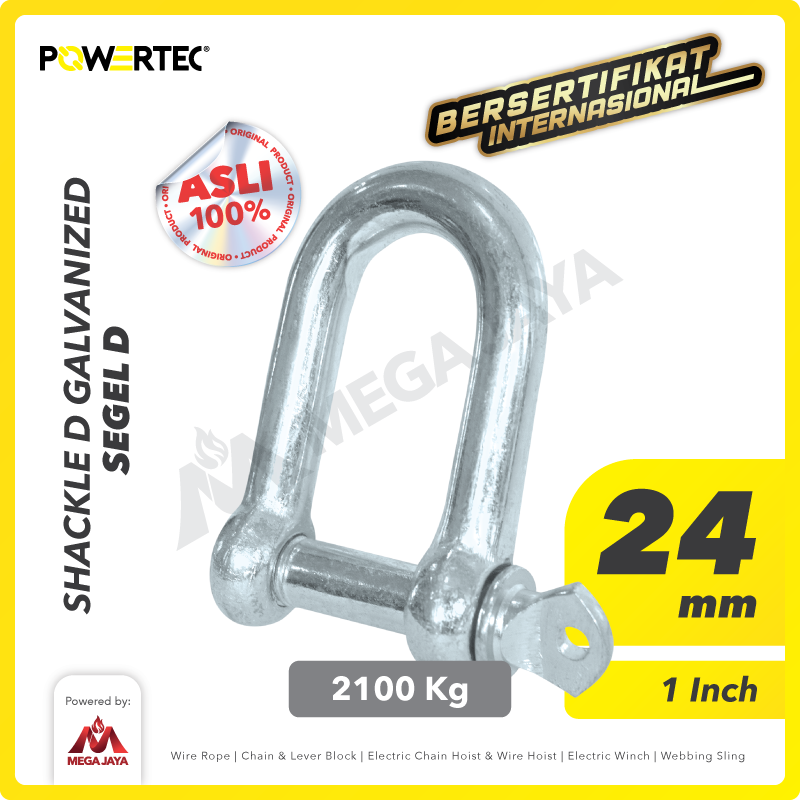 Shackle D Galvanized 24mm - 1" POWERTEC Segel Dee Galvanis