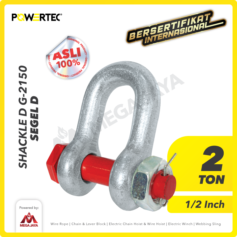Shackle D G2150 2 Ton - 1/2" POWERTEC Segel Dee Bolt Type