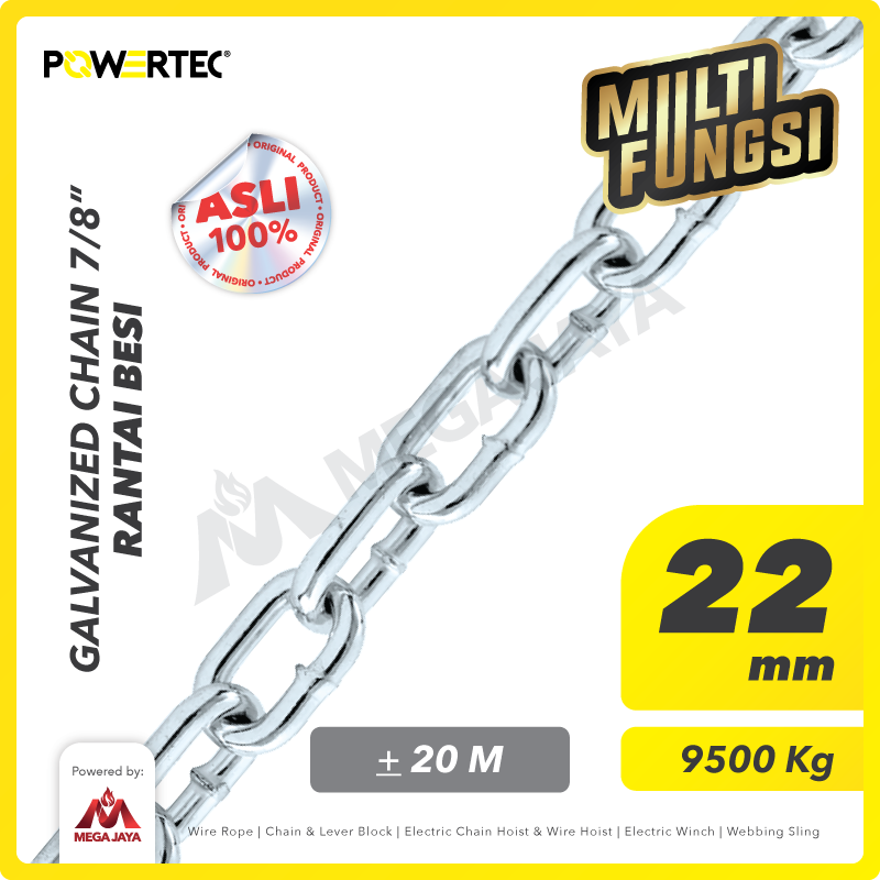 Rantai Besi Galvanis 7/8" - 22mm Galvanized Chain POWERTEC - Karung