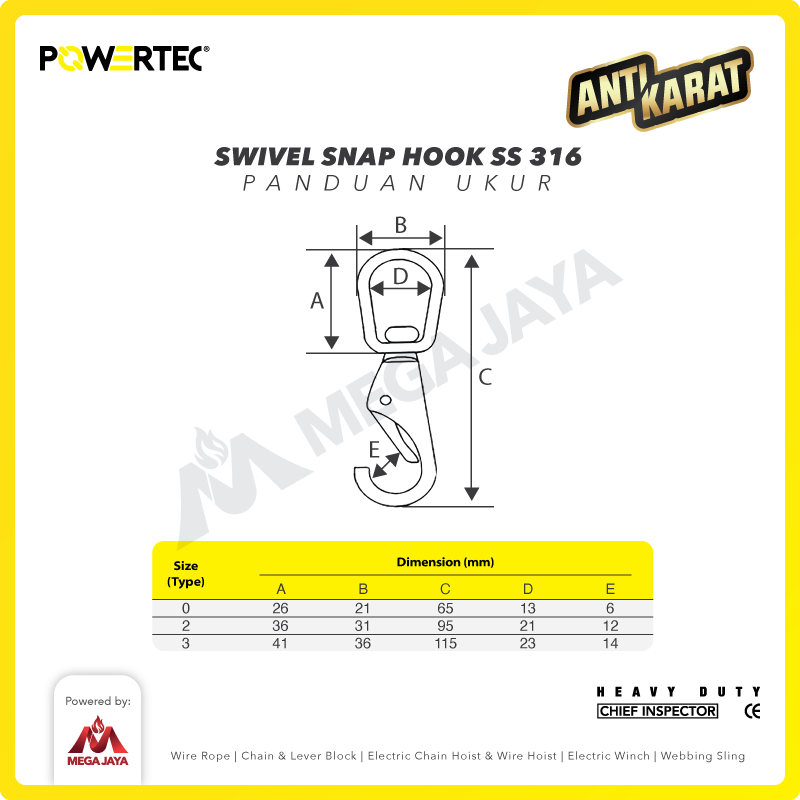 Swivel Snap Hook SS 316 / Cantolan Kaitan Anjing 115mm POWERTEC