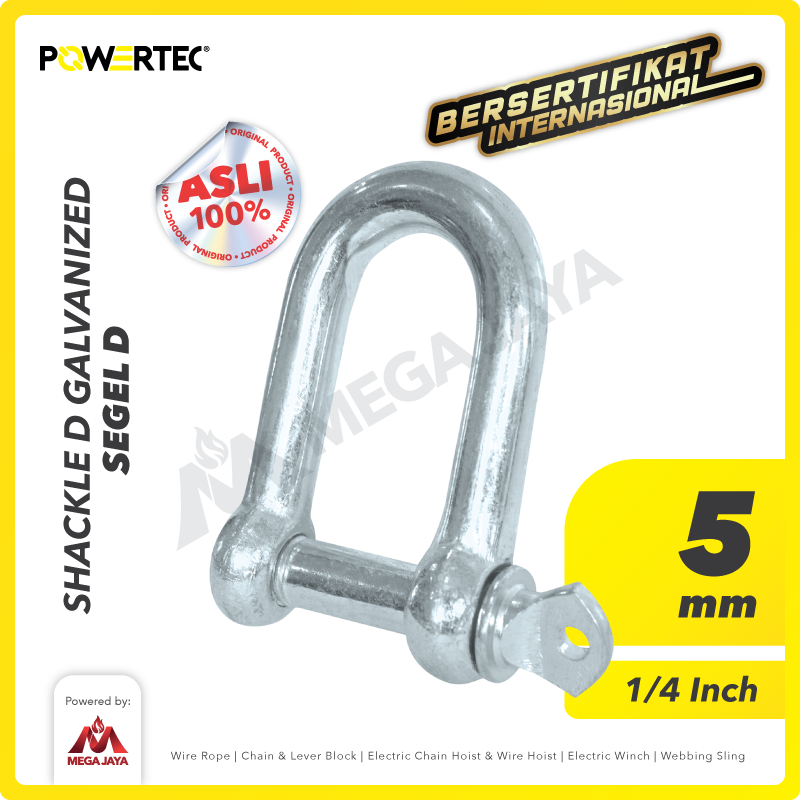 Shackle D Galvanized 5 mm - 1/4" POWERTEC Segel Dee Galvanis