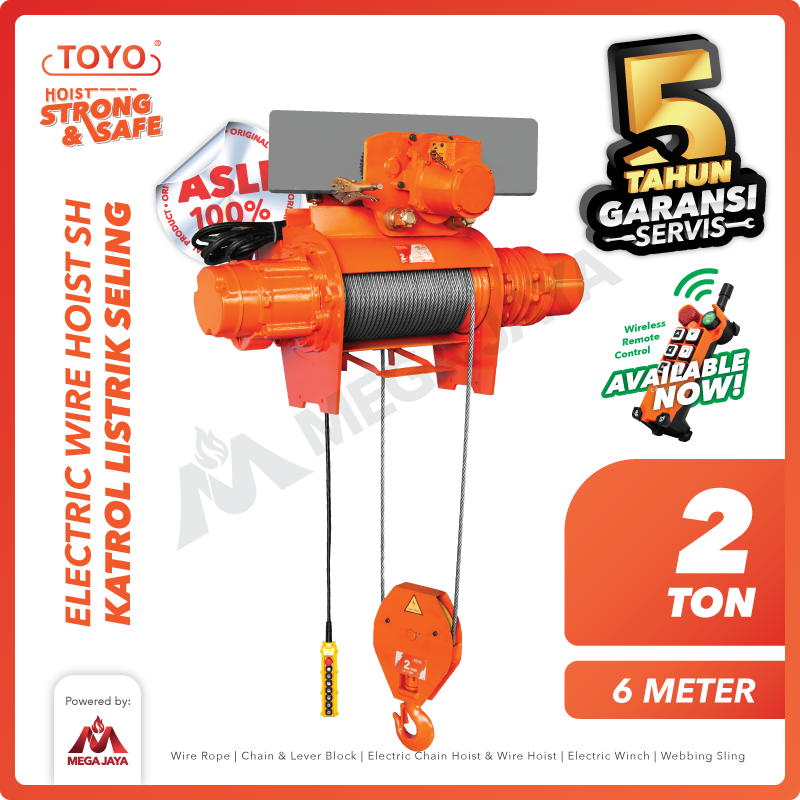 Electric Wire Rope Hoist 2 Ton  x 6 Meter SH Series TOYO