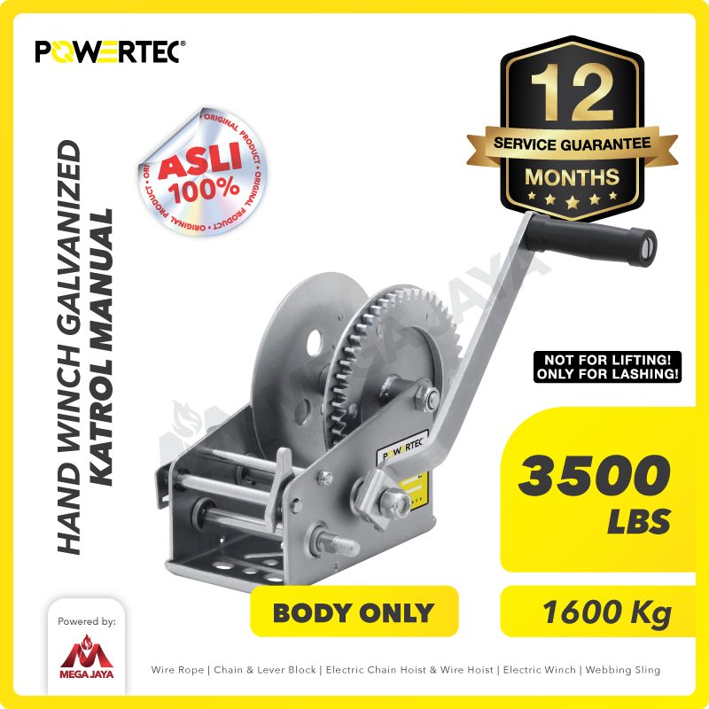 Hand Winch / Boat Winch / Katrol Manual 3500lbs / 1600Kg Galv POWERTEC