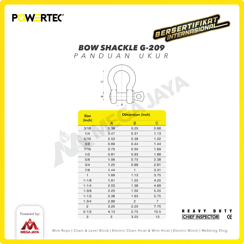 Bow Shackle Omega G209 2 Ton - 1/2" POWERTEC Segel Screw Pin