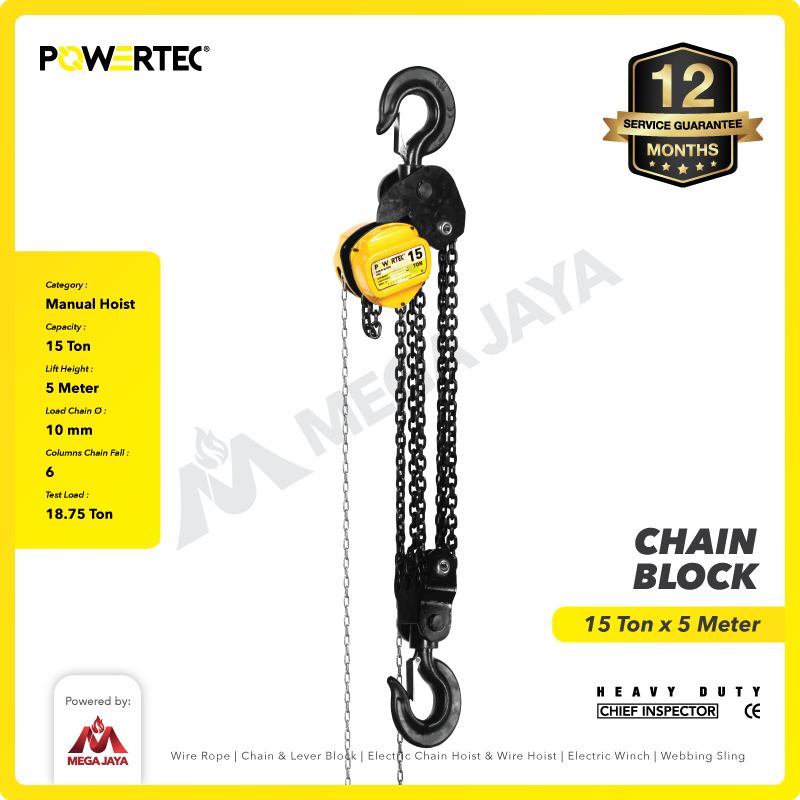 Chain Block / Takel 15 Ton x 5 Meter POWERTEC
