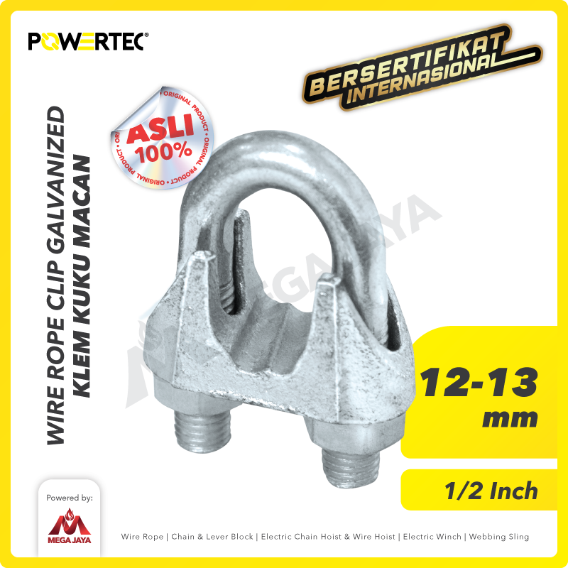 Wire Rope Clip / Klem Seling Kuku Macan Galv 12-13mm - 1/2" POWERTEC