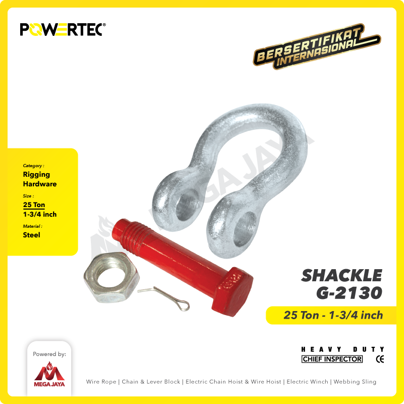 Bow Shackle Omega G2130 25 Ton - 1-3/4" POWERTEC Segel Bolt Type