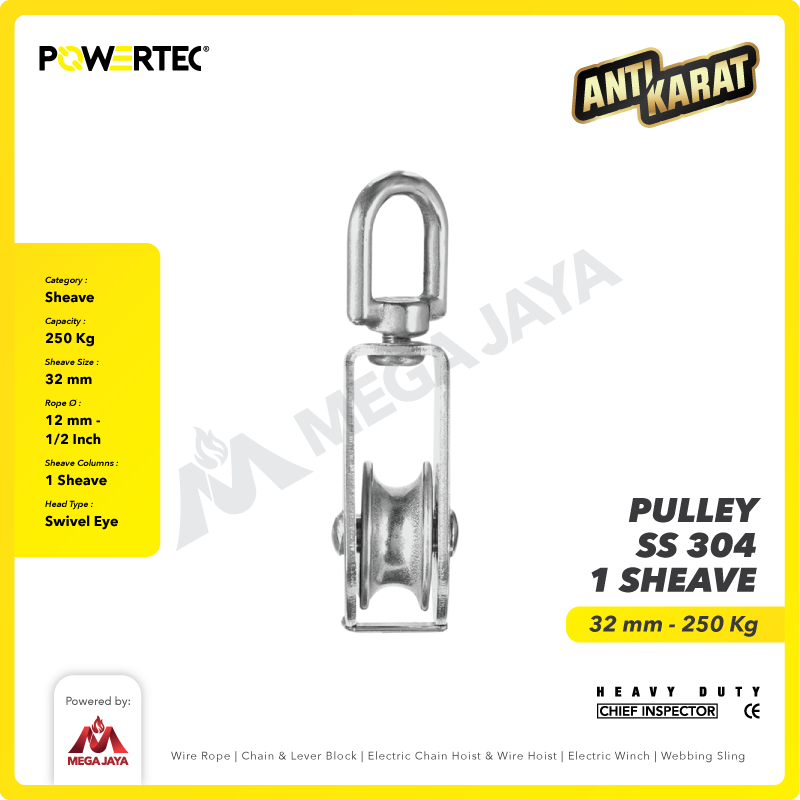 Small Pulley SS 304 Katrol Kerekan 32mm - 1 Sheave Stainless POWERTEC