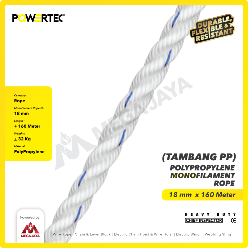 Tali Tambang PP 18mm x 200m Polypropylene PP Mono Rope POWERTEC