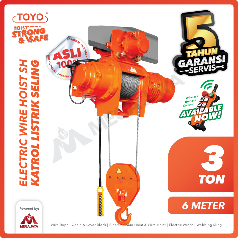 Electric Wire Rope Hoist 3 Ton  x 6 Meter SH Series TOYO