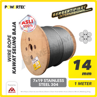 Wire Rope / Kawat Seling Baja 7x19 SS 304 14mm POWERTEC  - 1 Meter