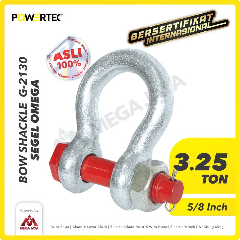 Bow Shackle Omega G2130 3.25 Ton - 5/8" POWERTEC Segel Bolt Type