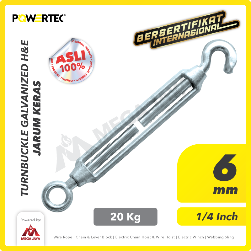 Turnbuckle / Jarum Keras Galv Hook & Eye M6 Span Skrup POWERTEC