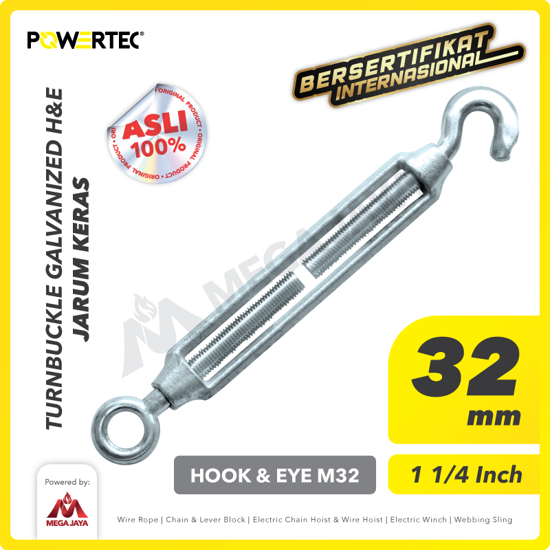 Turnbuckle / Jarum Keras Galv Hook & Eye M32 Span Skrup POWERTEC
