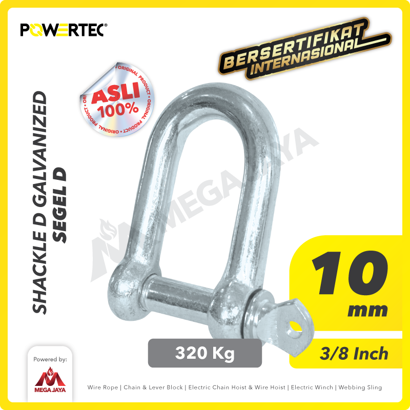 Shackle D Galvanized 10mm - 3/8" POWERTEC Segel Dee Galvanis