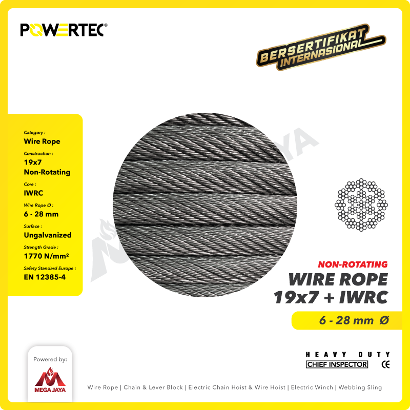 Wire Rope / Kawat Seling Baja 19x7 IWRC 6mm NR POWERTEC - 1 Meter