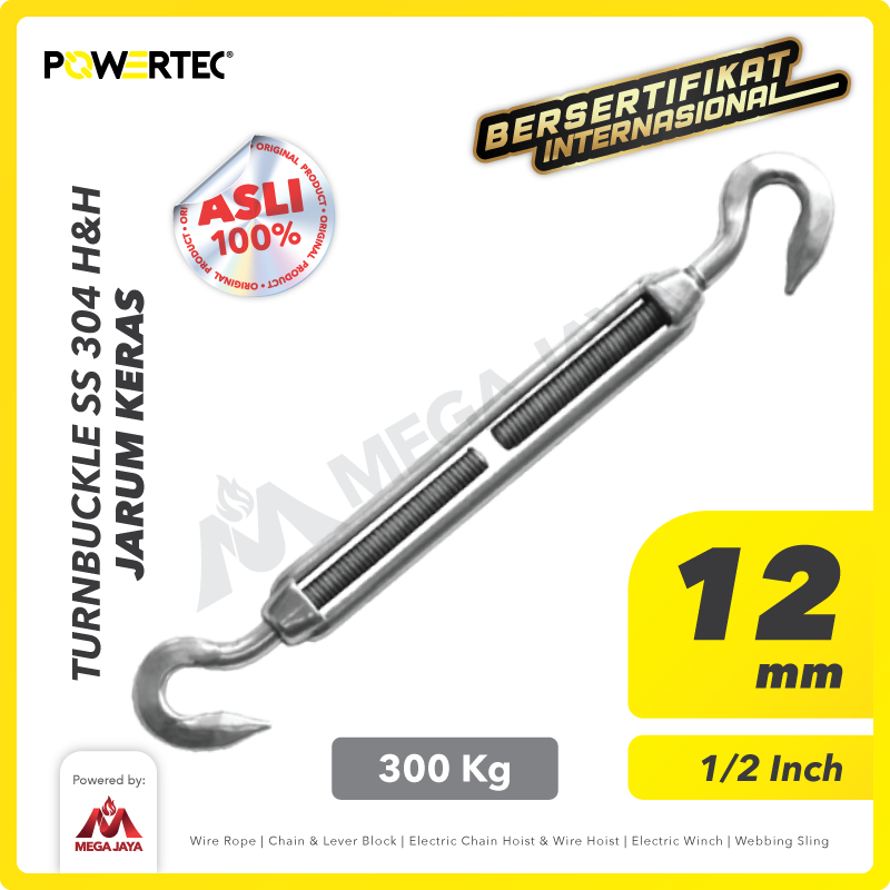 Turnbuckle / Jarum Keras SS 304 Hook & Hook M12 Span Skrup POWERTEC
