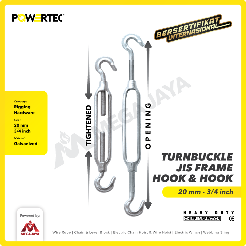 Turnbuckle / Jarum Keras JIS Hook & Hook M20 Span Skrup POWERTEC