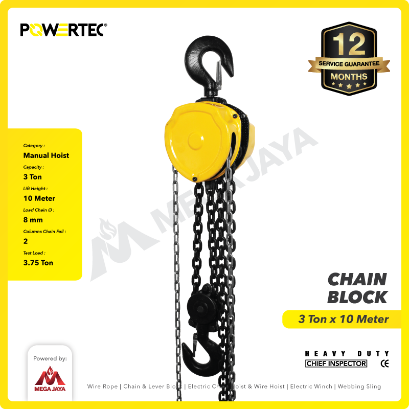 Chain Block / Takel 3 Ton x 10 Meter POWERTEC