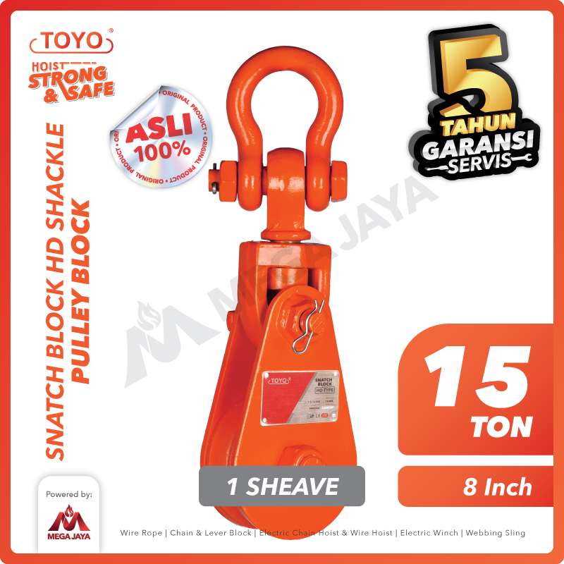 Snatch Block / Pulley Block Shackle 15 Ton - 8" HD 1 Sheave TOYO