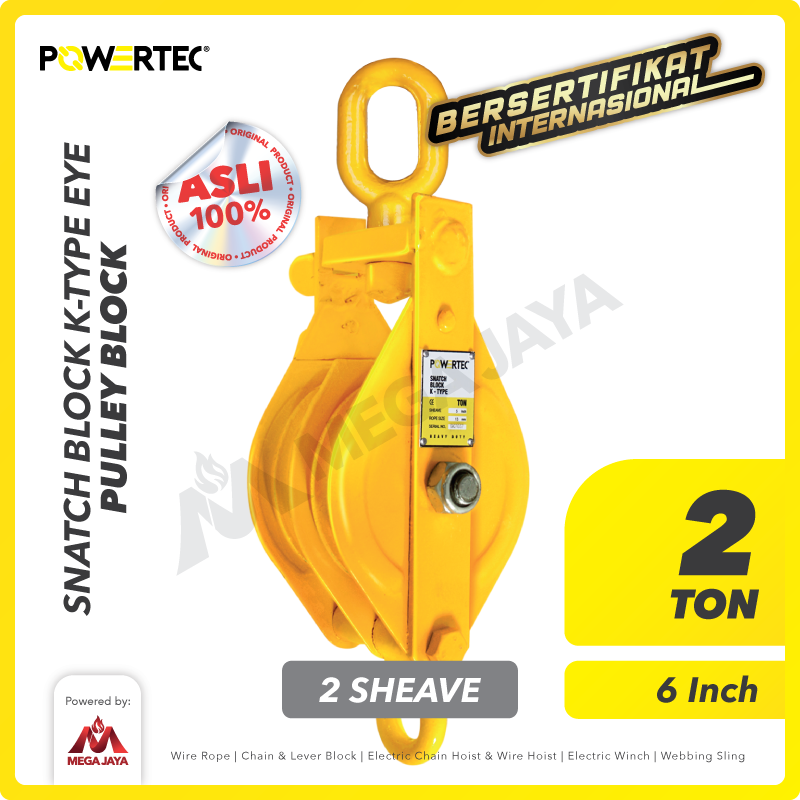 Snatch Block / Pulley Block Eye 2 Ton - 6" K-Type 2 Sheave POWERTEC