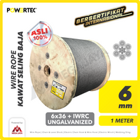 Wire Rope / Kawat Seling Baja 6x36 IWRC 6mm Ungalv POWERTEC - 1 Meter