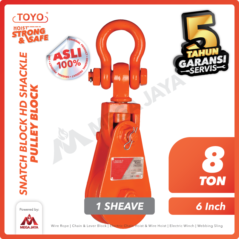 Snatch Block / Pulley Block Shackle 8 Ton - 6" HD 1 Sheave TOYO