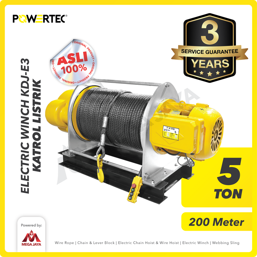 Electric Winch Hoist 5 Ton x 200 Meter 3 Phase KDJ-E3 POWERTEC