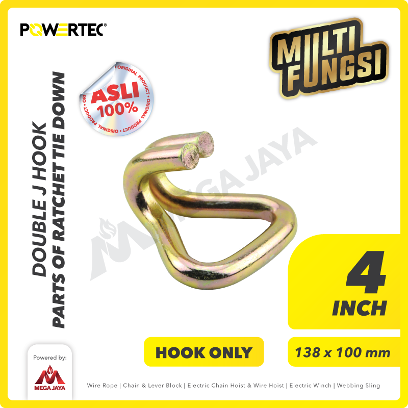 Double J-Hook Ratchet Tie Down Cargo Lashing 4" Spare Part POWERTEC